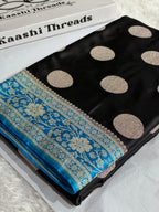 Black & Light Blue Mashru Kataan Silk Saree with Dollar Buta Woven Design & Rich Zari Pallu | MKS850