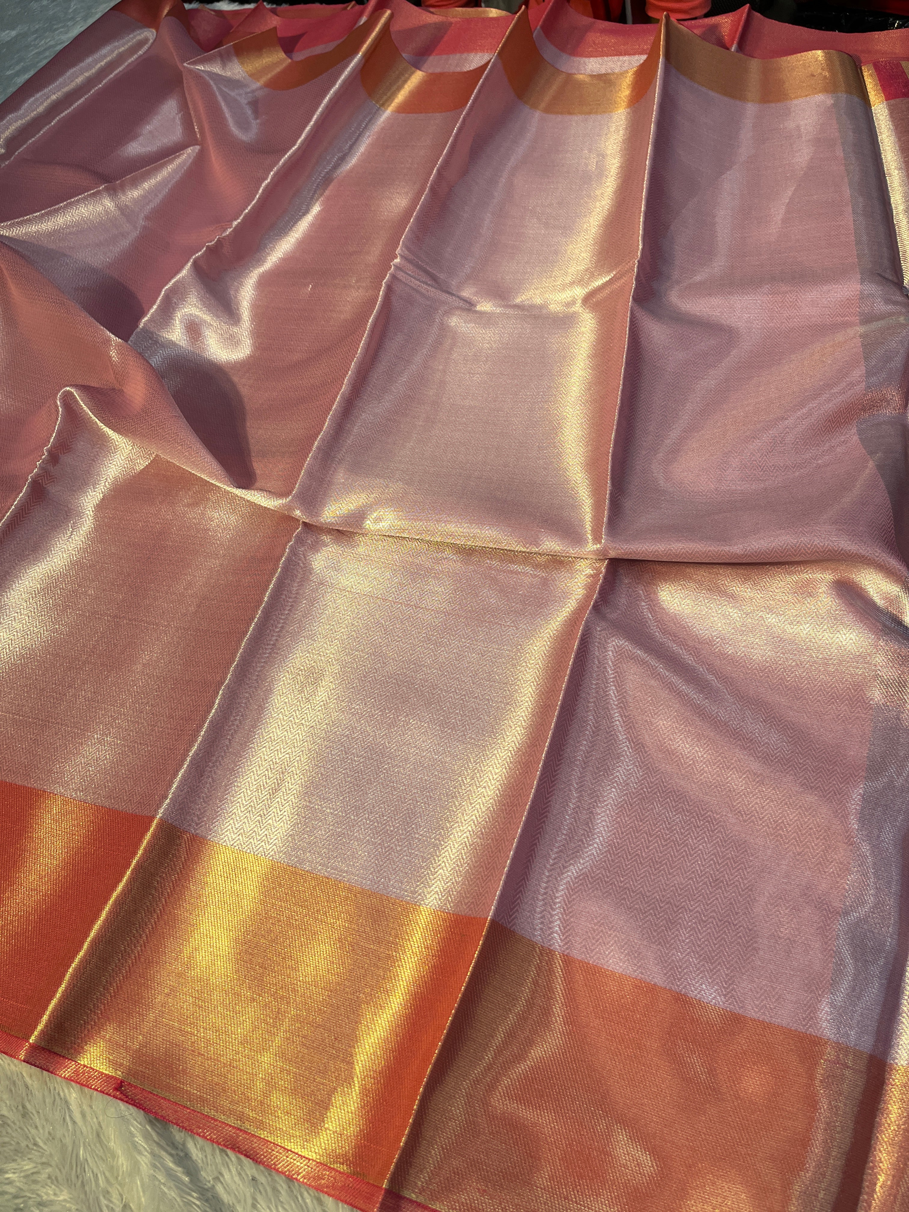 Tissue Patta Saree with Pink border Saree Ts30