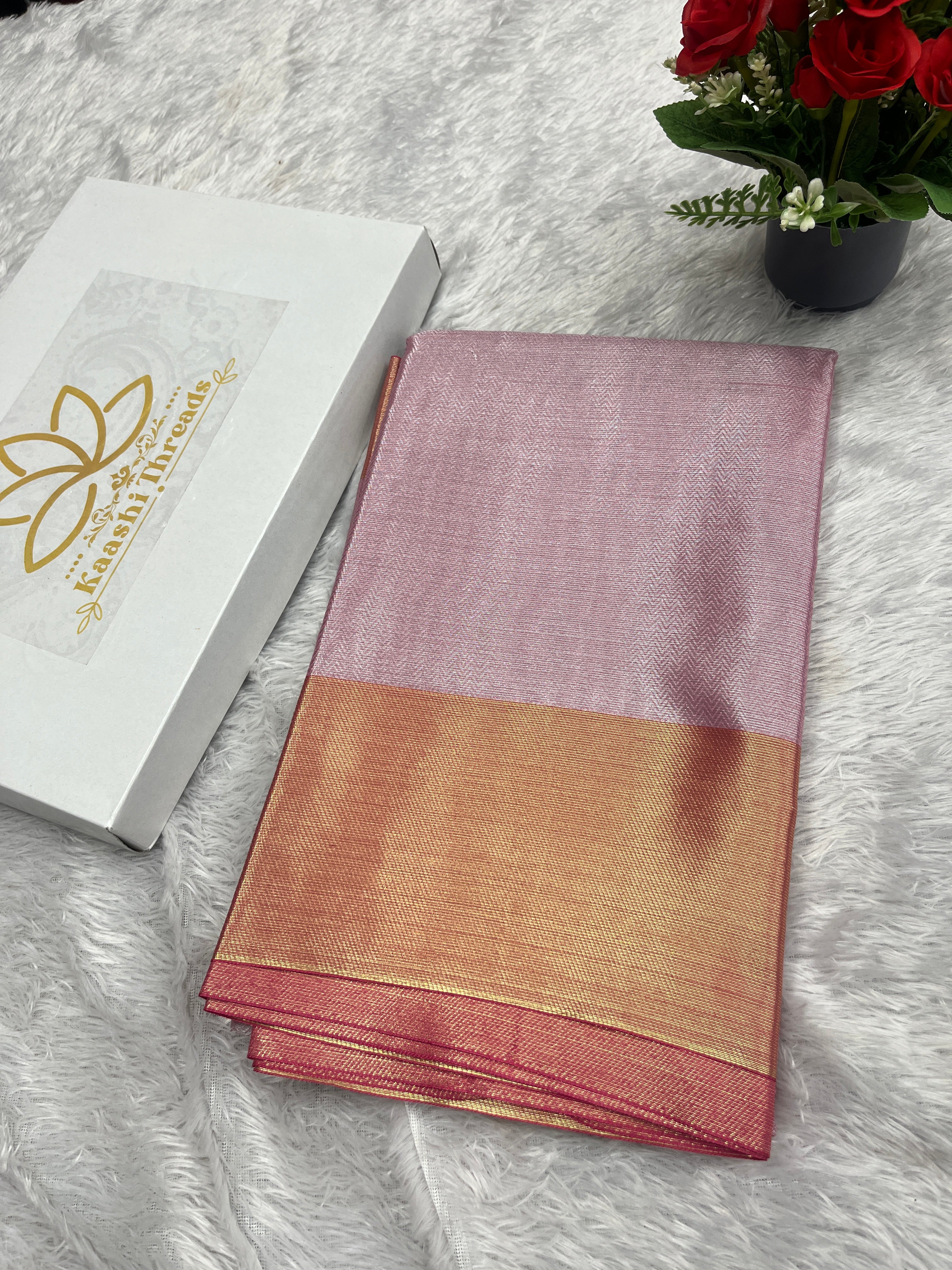 Tissue Patta Saree with Pink border Saree Ts30