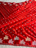 Red Mashru Kataan Silk Banarasi Saree with Meenakari Leaf Woven Border | MKS754