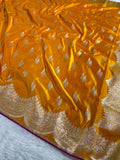 Yellow Banarasi Mashru Silk Saree with Jacquard Dual Buta Weave & Soft Zari Detailing MKS088