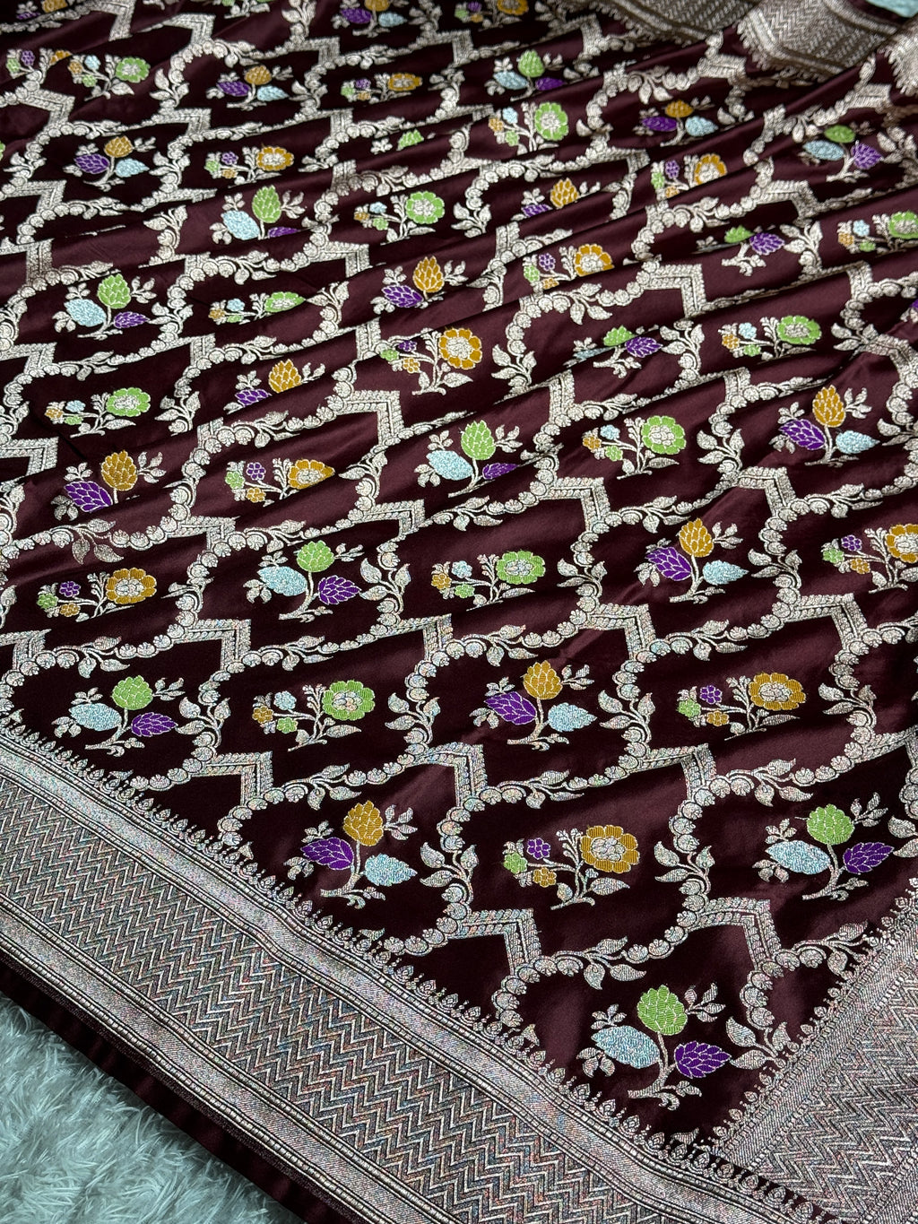Wine Mashru Kataan Silk Saree with Meenakari Jaal Woven Design & Rich Zari Pallu | MKS634