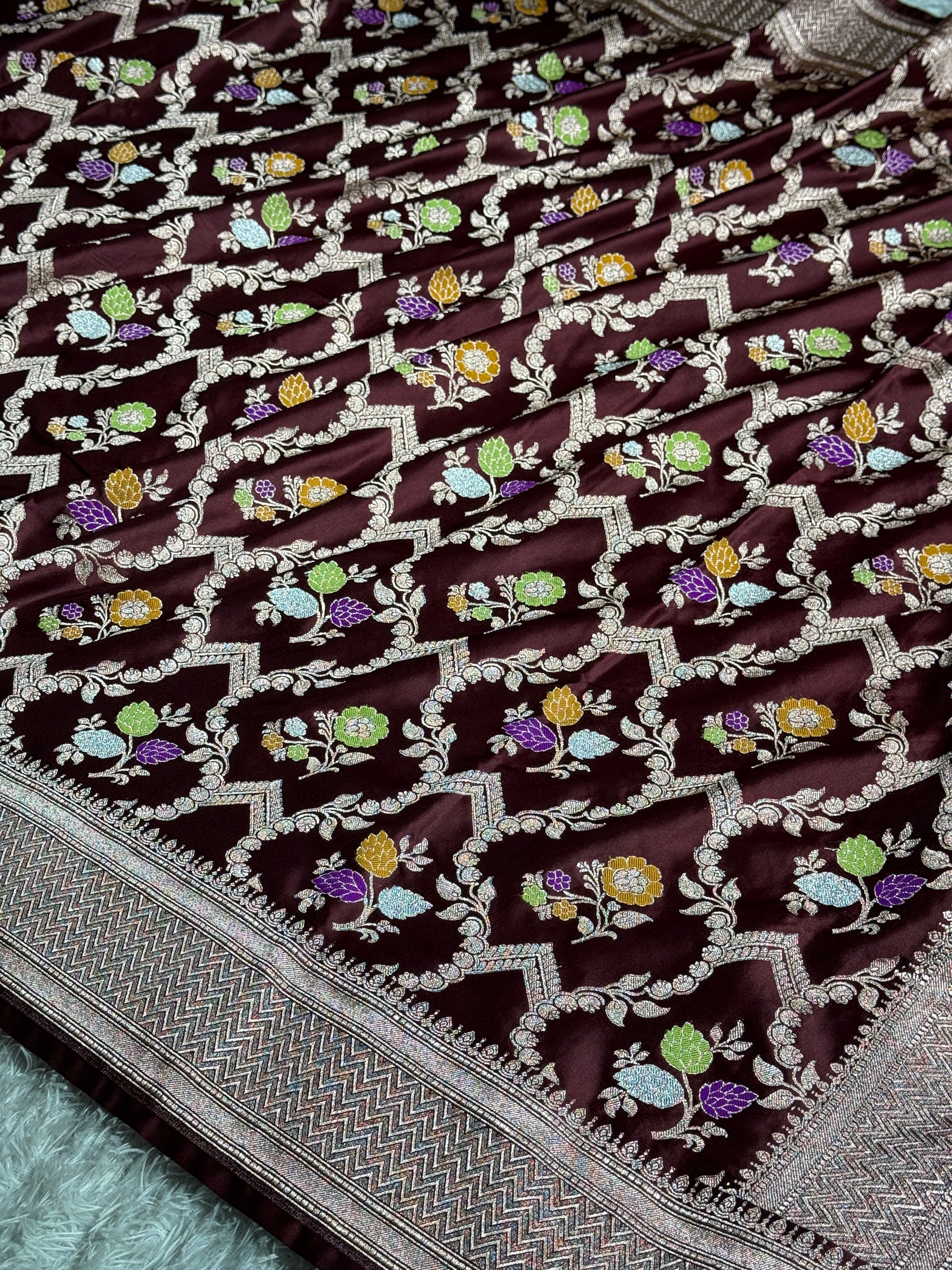 Wine Mashru Kataan Silk Saree with Meenakari Jaal Woven Design & Rich Zari Pallu | MKS634