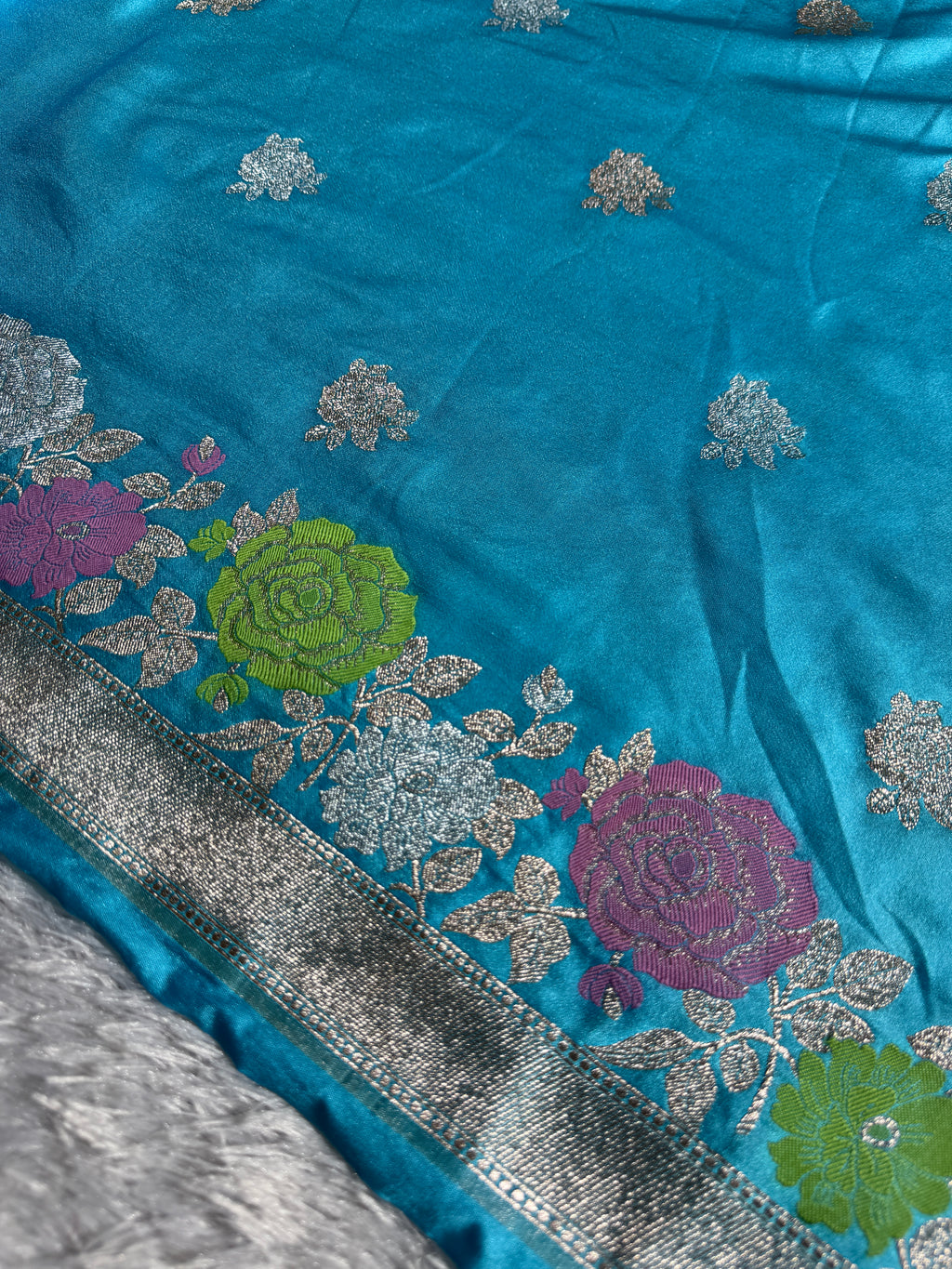 Mashru Kataan Firozi Color Saree in Meenakari Pattern MSK02