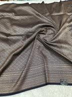 Navy blue Banarasi Dupion Silk Saree with Embossed Antique Zari Weaving & Rich Antique Zari Pallu | STF93