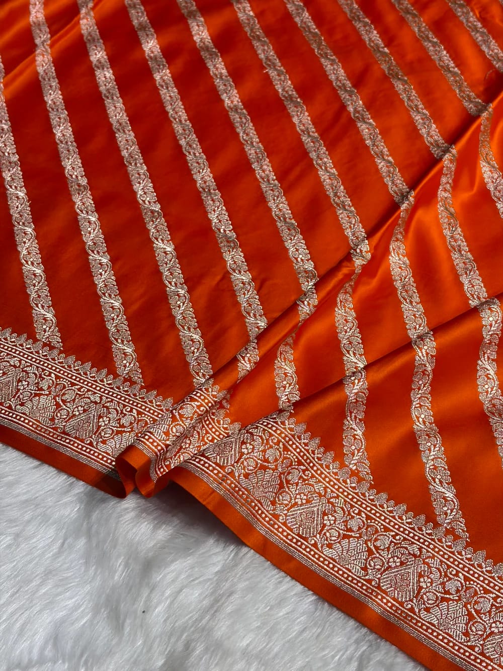 Banarasi Mashru Kataan Silk Saree Featuring Aaddha Zari Weave with Rich Zari Pallu – MKS413