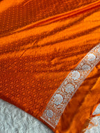 Rusty Orange Mashru Kataan Silk Banarasi Saree with Meenakari Zari Jaal Design | MKS745