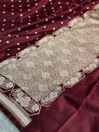 Royal Wine Mashru Kataan Silk Saree with Silver Zari Meenakari Jaal Weaving | MKS684