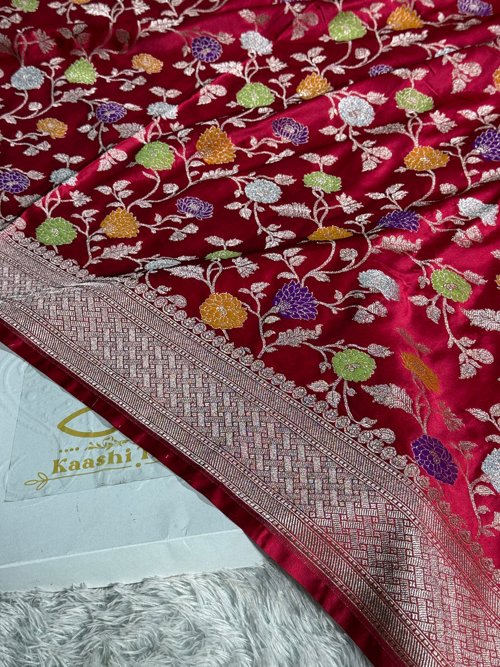 Cherish Red Mashru Kataan Silk Saree with Meenakari Jaal Woven Design & Rich Zari Pallu | MKS621