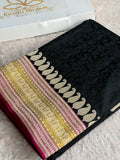Black Mashru Silk Tanchoi Woven Saree with Multicolour Zari Border & Rich Zari Pallu | MKS851
