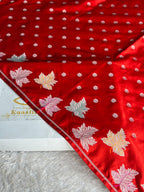 Red Mashru Kataan Silk Banarasi Saree with Meenakari Leaf Woven Border | MKS754