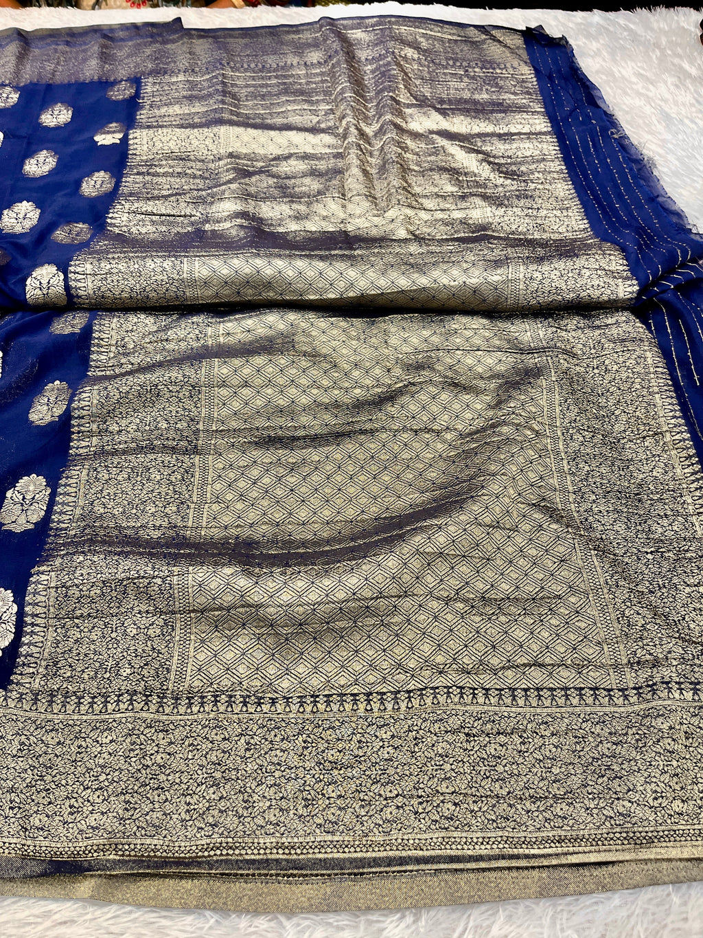 Chinon Silk Royal Buta   Design Navy blue  Saree CN08