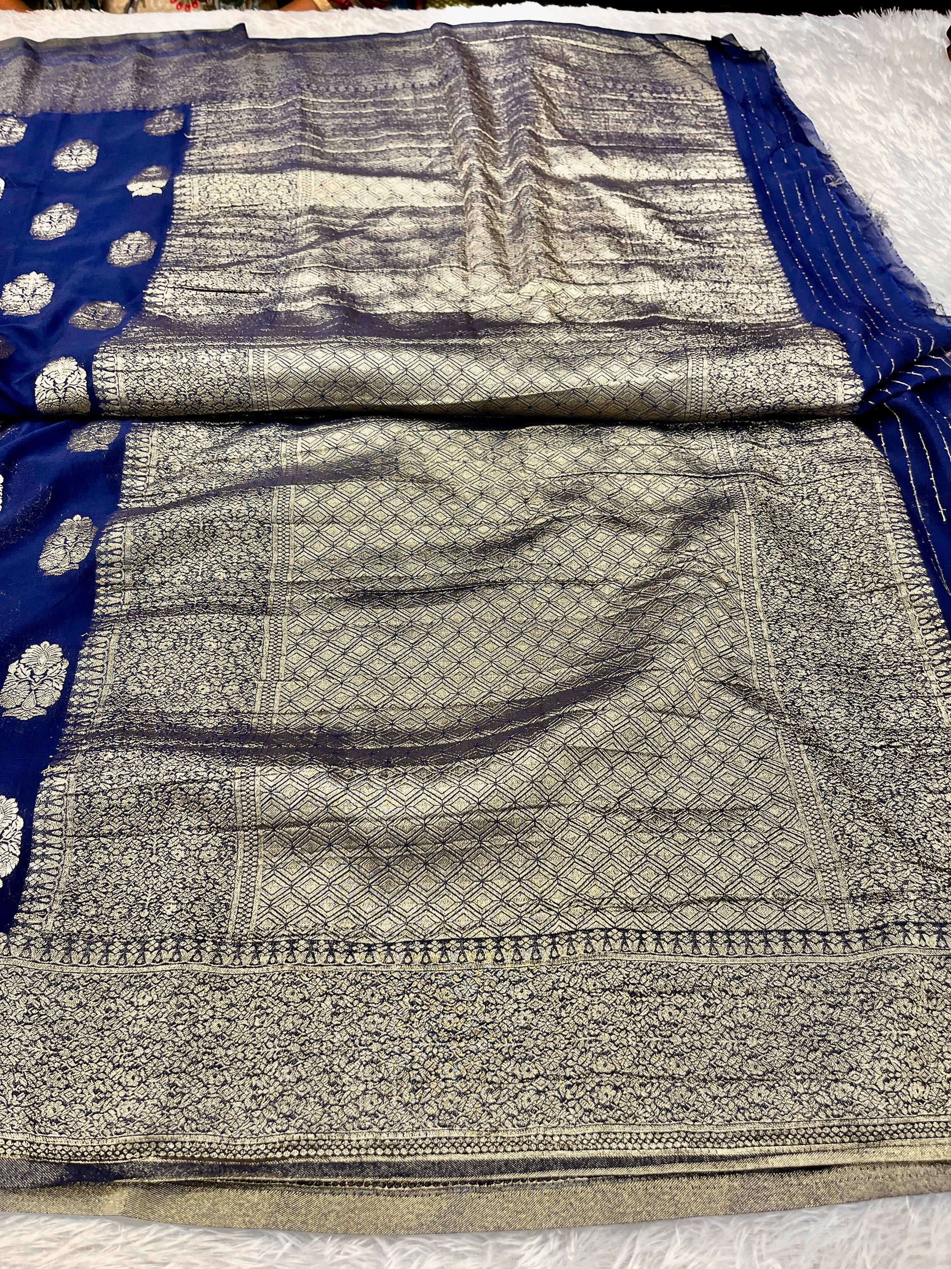 Chinon Silk Royal Buta   Design Navy blue  Saree CN08