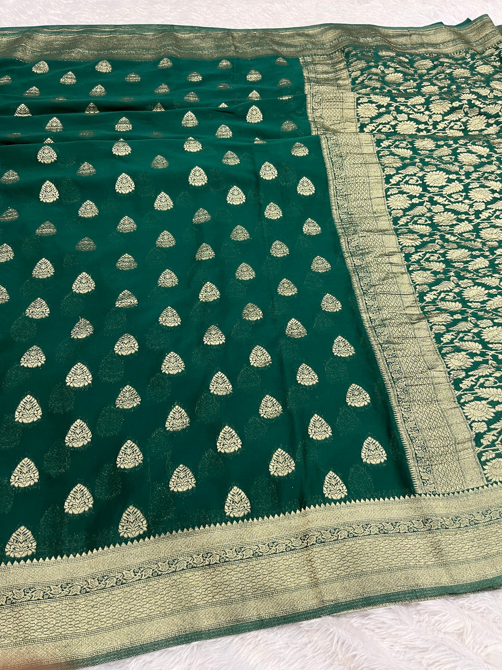 Chinon Silk Buta Zari Green Color Saree CN01