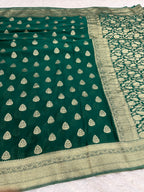 Chinon Silk Buta Zari Green Color Saree CN01