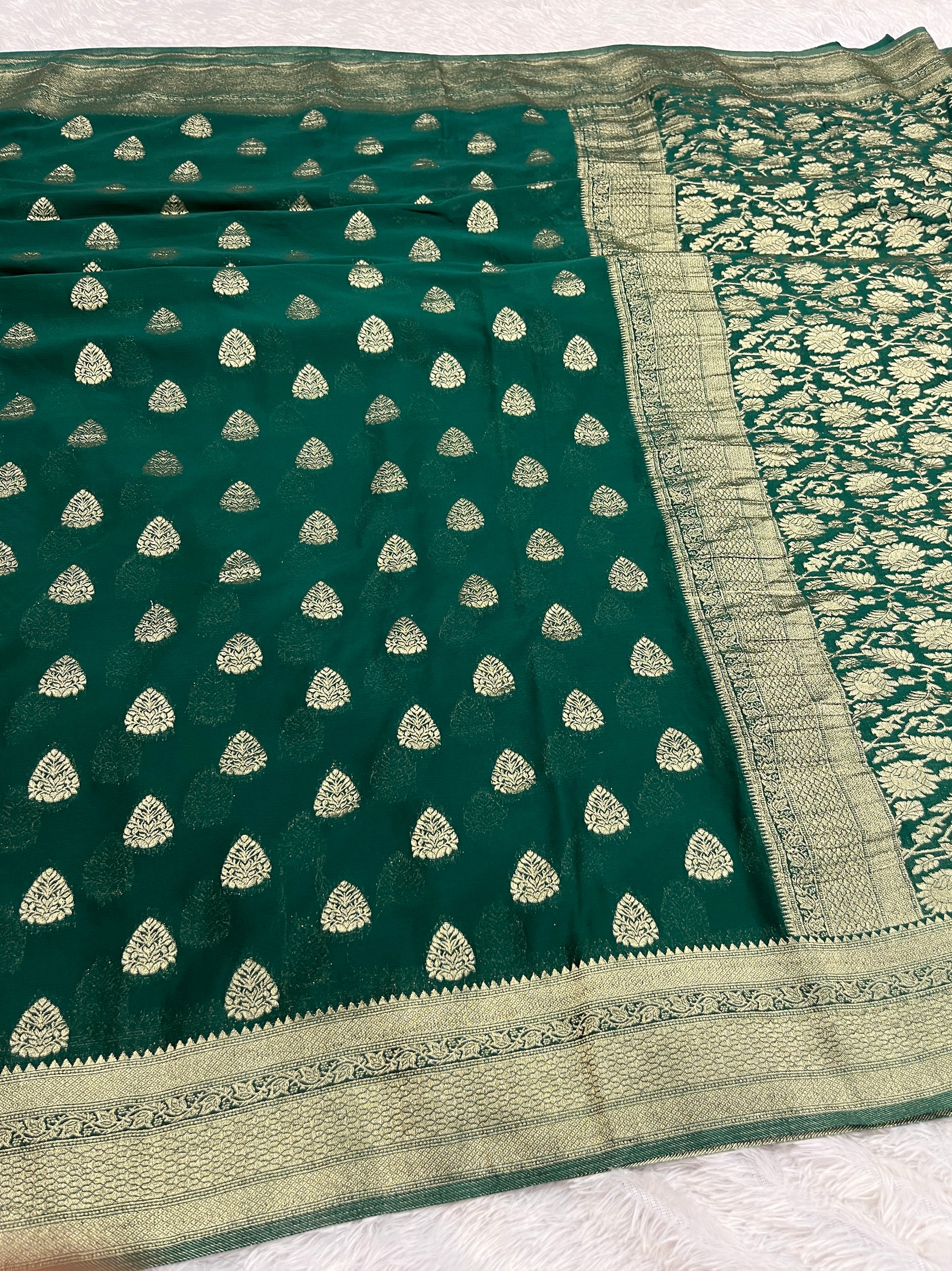 Chinon Silk Buta Zari Green Color Saree CN01