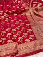 Chinon Silk Dual Flower Design Rani Color Saree CN05