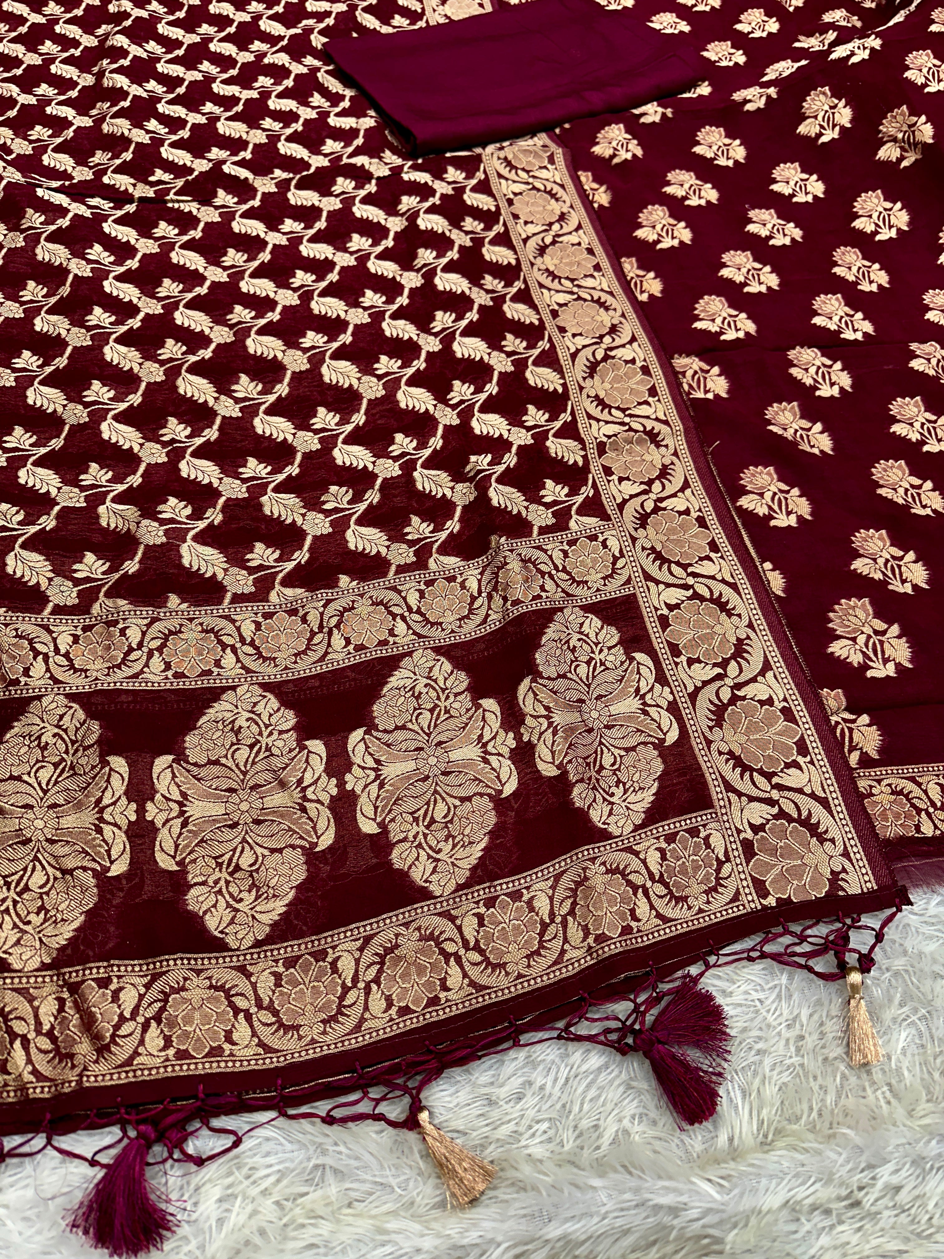 Banarasi Jacquard Zari Georgette Suit Dress – 3 Pc Set MSS22