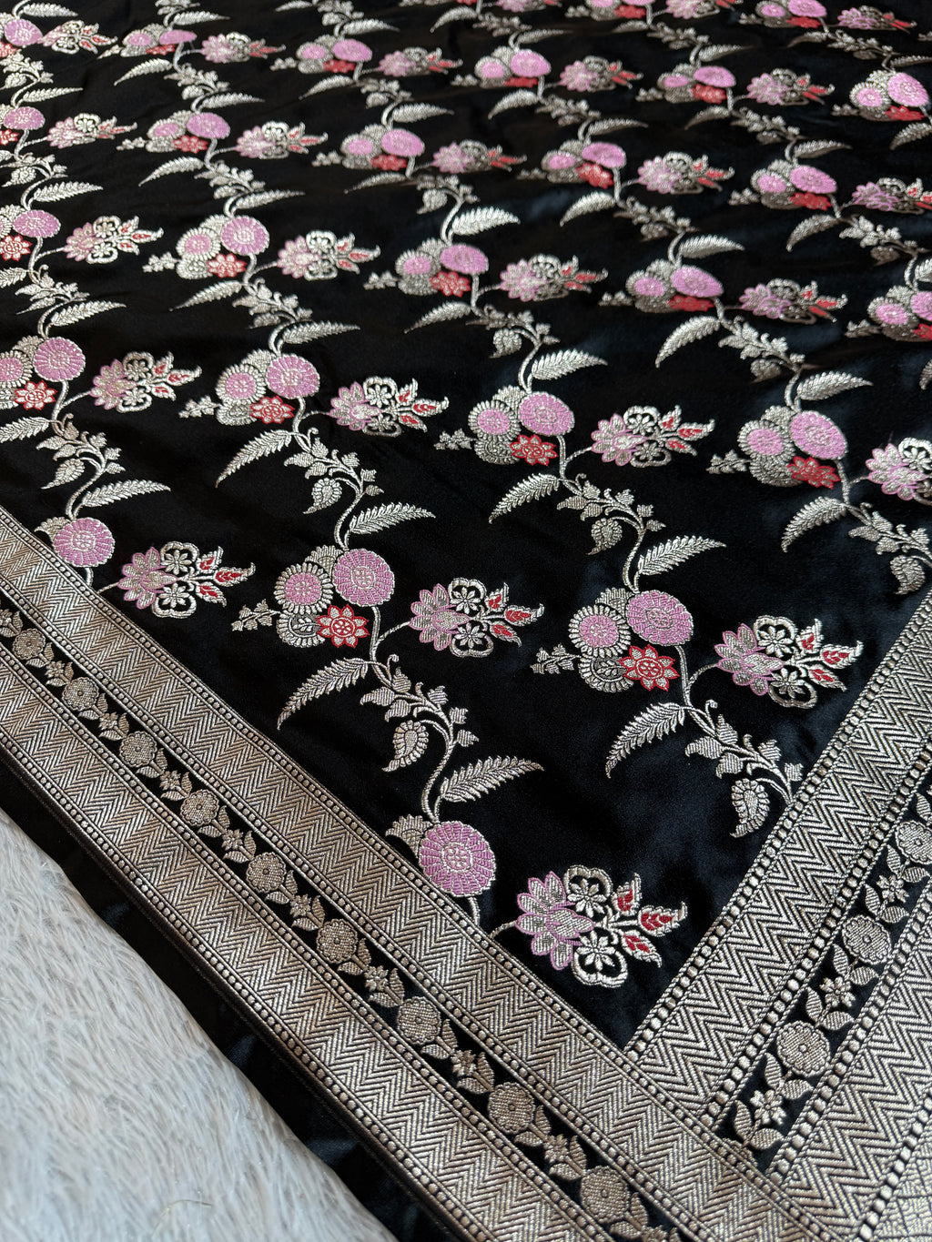 Black Meena Mashru Kataan Silk Saree MKS07