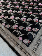 Black Meena Mashru Kataan Silk Saree MKS07