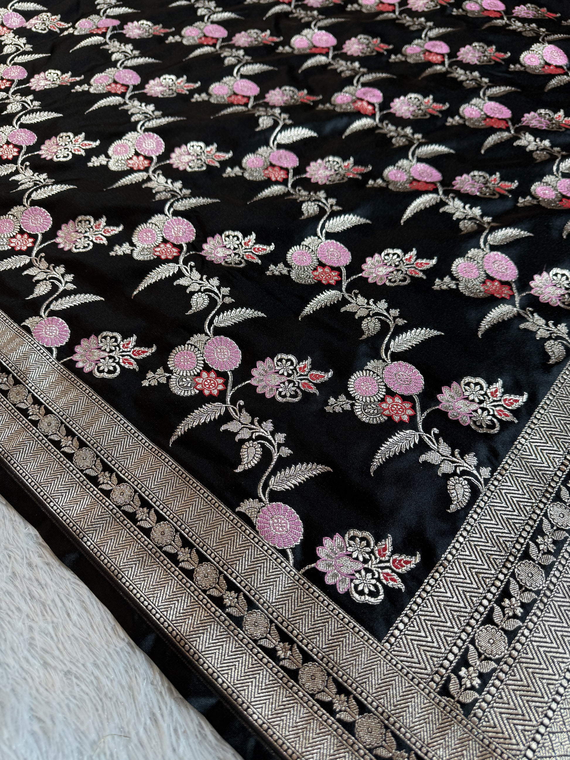 Black Meena Mashru Kataan Silk Saree MKS07