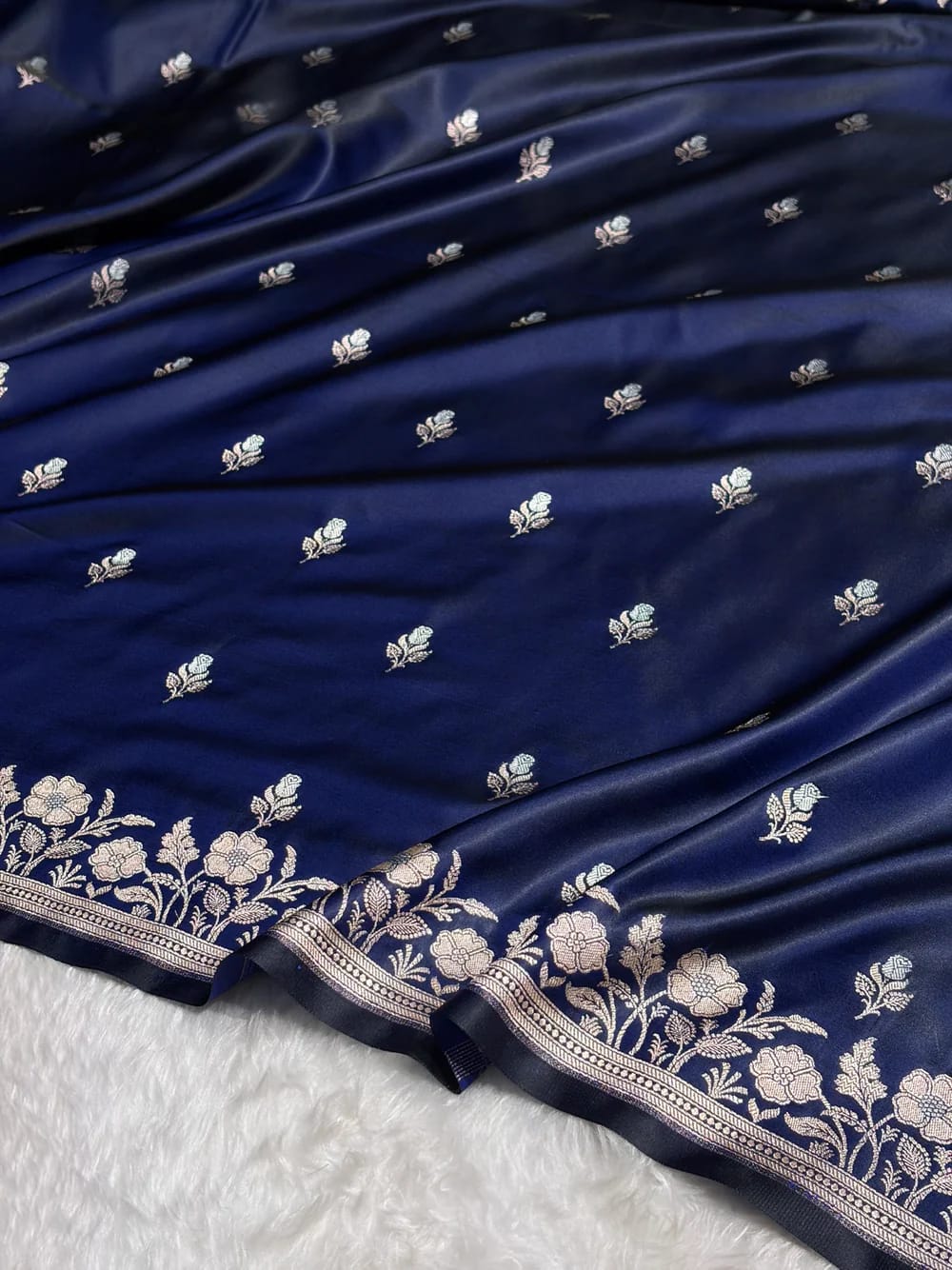 Banarasi Mashru Kataan Silk Saree Featuring Zari Rose Buta Design with Rich Zari Pallu – MKS412