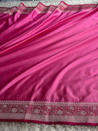 Banarasi Mashru Kataan Silk Saree in Strawberry Pink with Rani Pink Contrast | MKS781