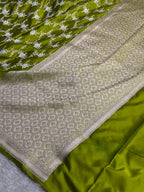 Elegant Pista Green Mashru Kataan Silk Saree with Silver Zari Meenakari Jaal Weaving MKS683