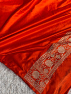Rust Orange Mashru Kataan Silk Saree | Aadha Woven Design with Rich Zari Pallu | MKS841