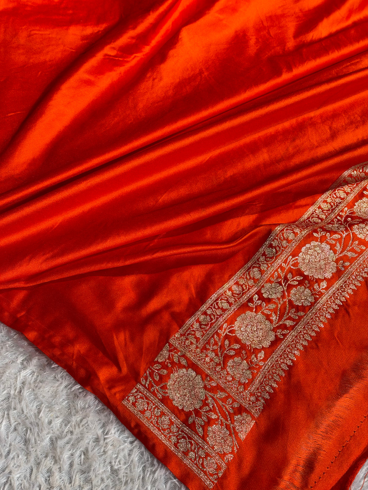 Rust Orange Mashru Kataan Silk Saree | Aadha Woven Design with Rich Zari Pallu | MKS841