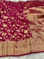 Chinon Silk Jaal Design Wine Color Saree CN03