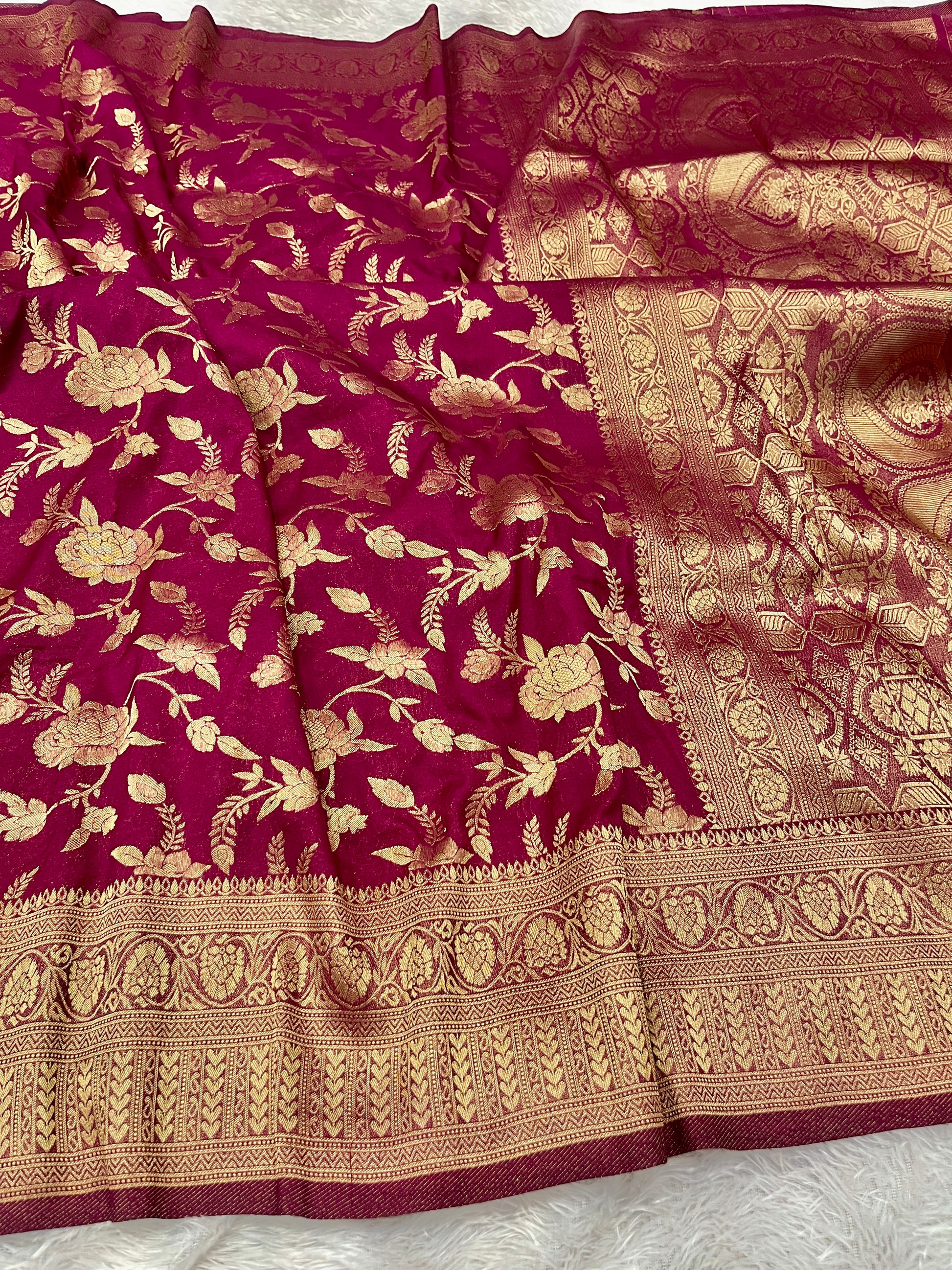 Chinon Silk Jaal Design Wine Color Saree CN03