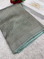 Sea green Banarasi Dupion Silk Saree with Embossed Antique Zari Weaving & Rich Antique Zari Pallu | STF75