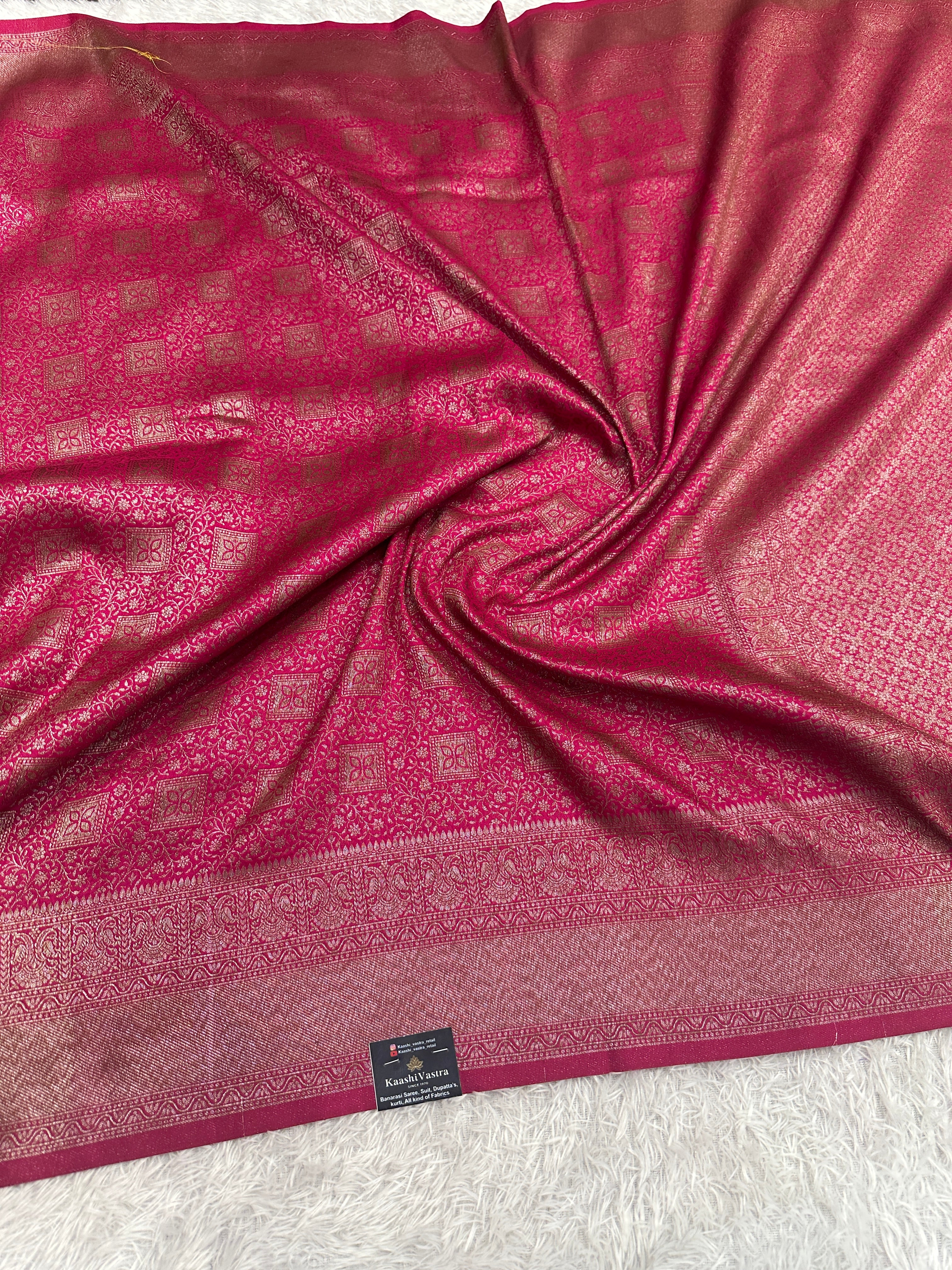 Rani pink Banarasi Dupion Silk Saree with Embossed Antique Zari Weaving & Rich Antique Zari Pallu | STF109