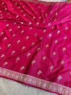 Rani Pink Banarasi Mashru Silk Saree with Jacquard Woven Floral Buta Pattern MKS132