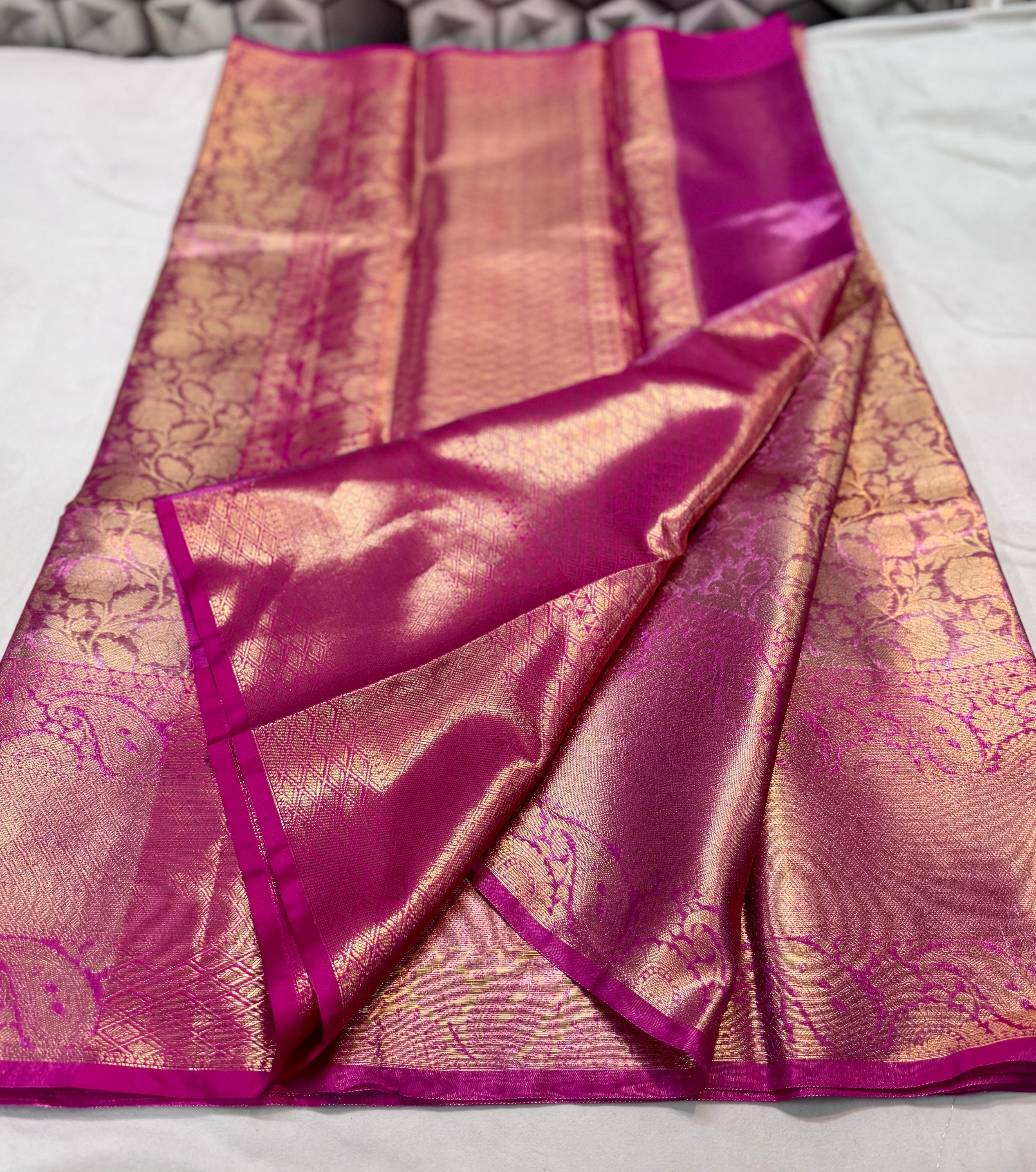 Dark Pink Tissue Ambossed Silk Saree TS118