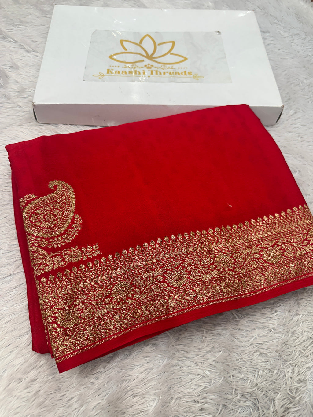 Premium Pure Silk Crepe Saree with Antique Zari Woven Border & Rich Pallu – PS32