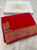 Premium Pure Silk Crepe Saree with Antique Zari Woven Border & Rich Pallu – PS32