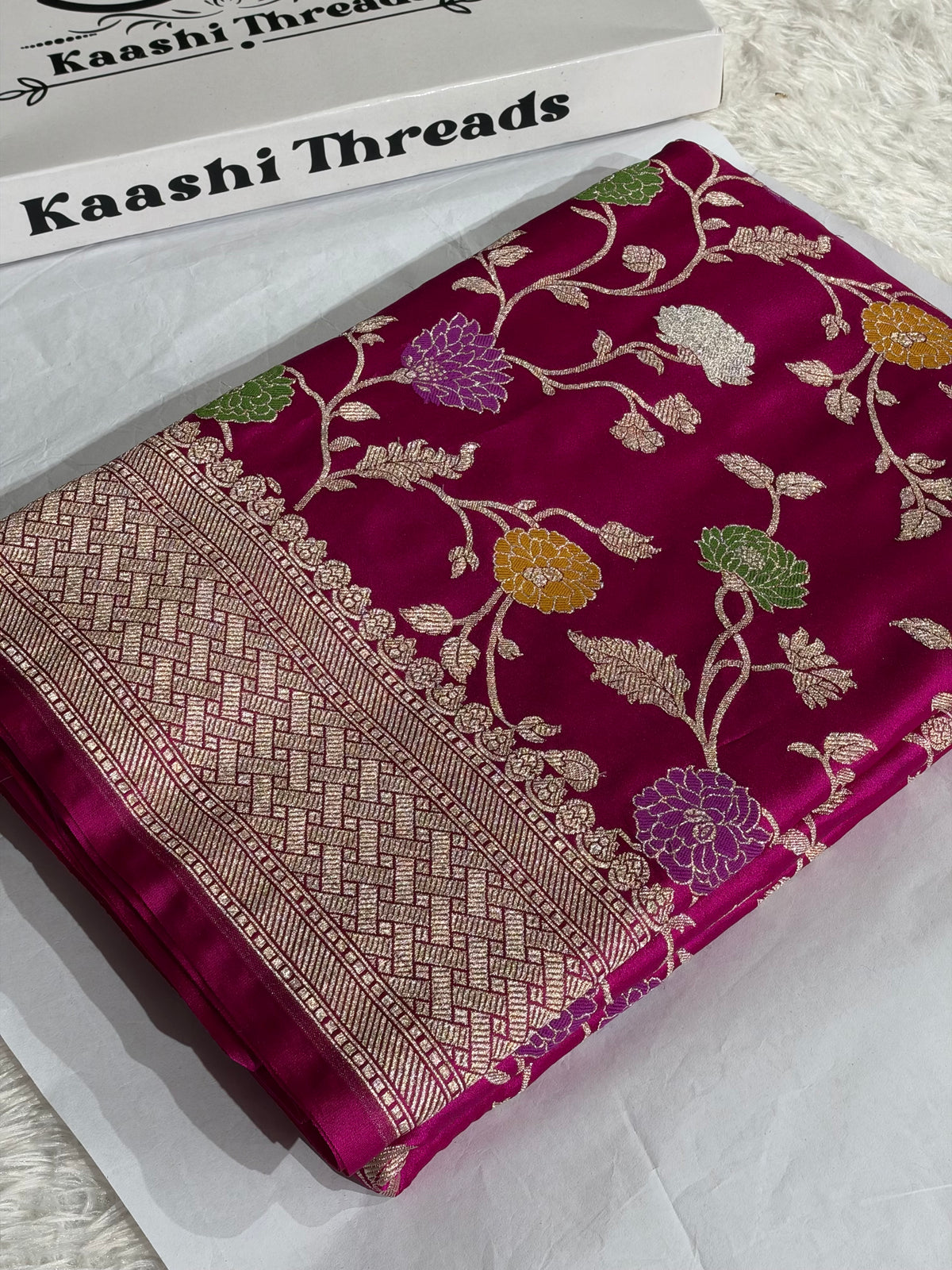 Banarasi Mashru Kataan Silk Rani Pink Jaal Meenakari Saree | Rich Zari Pallu | MKS862