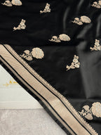 Black Mashru Kataan Silk Banarasi Saree with Silver Meena Weaving | MKS723