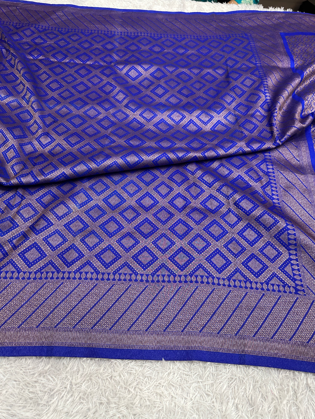 Royal Blue Banarasi Dupion Silk Saree with Embossed Antique Zari Weaving & Rich Antique Zari Pallu | STF115