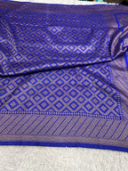 Royal Blue Banarasi Dupion Silk Saree with Embossed Antique Zari Weaving & Rich Antique Zari Pallu | STF115