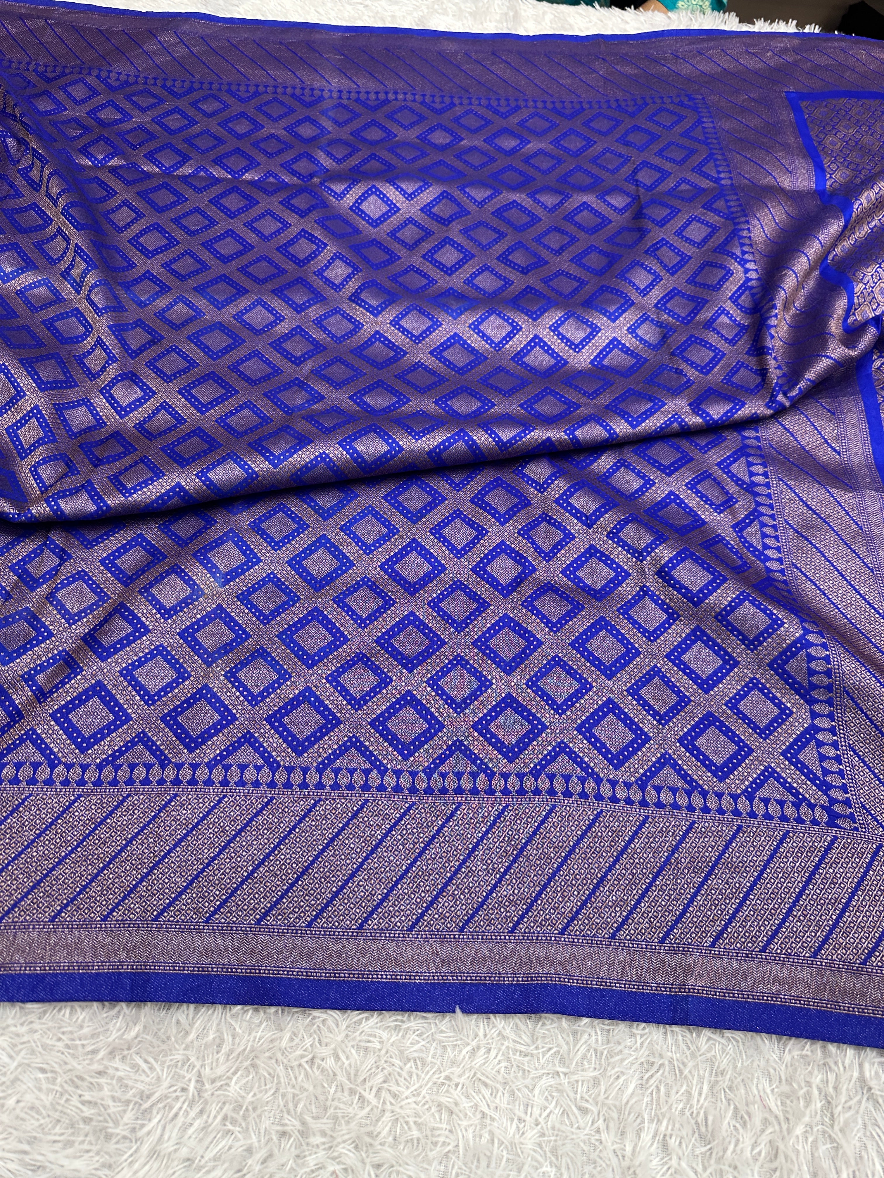 Royal Blue Banarasi Dupion Silk Saree with Embossed Antique Zari Weaving & Rich Antique Zari Pallu | STF115