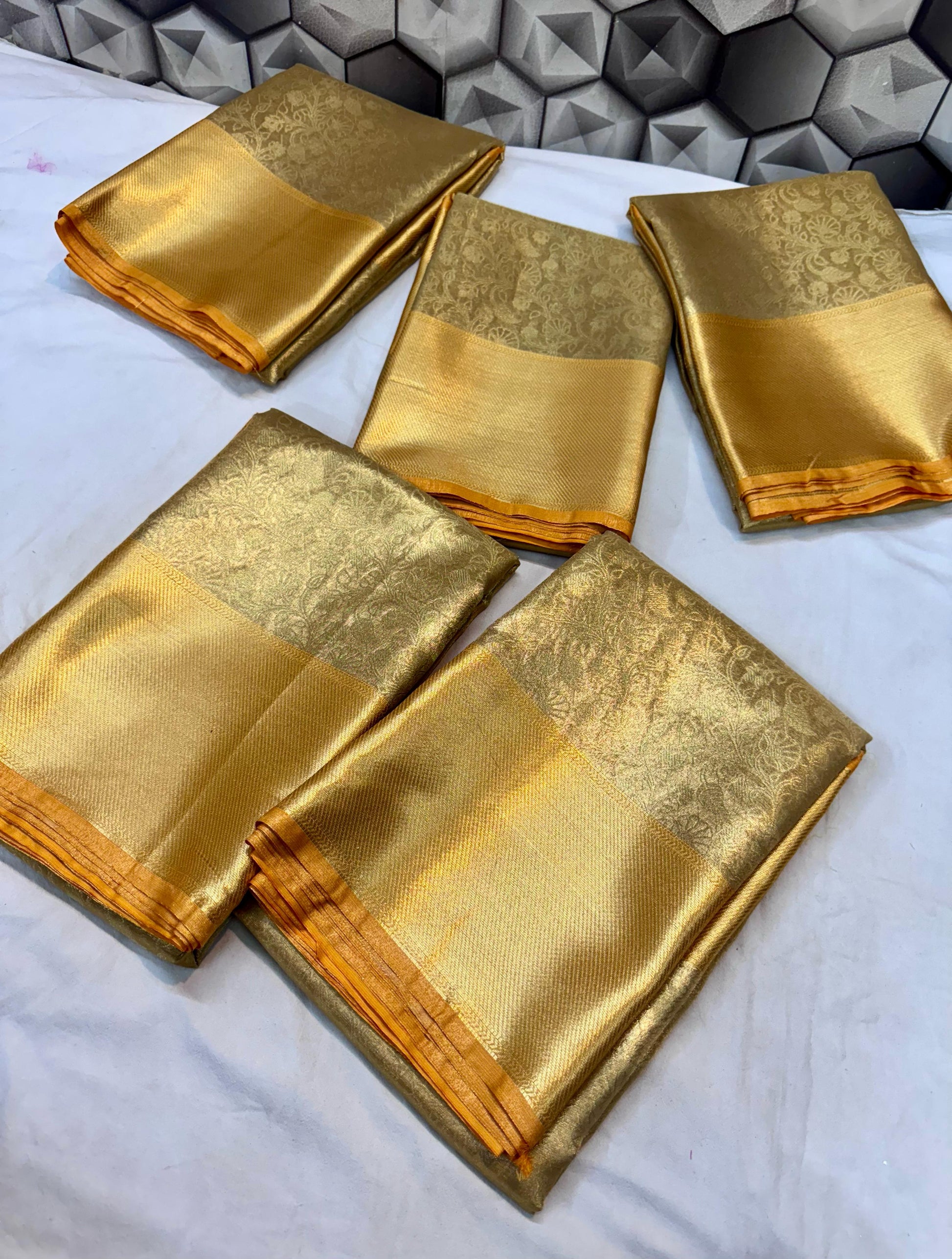 Golden Ambossed Tissue Silk Saree TS116