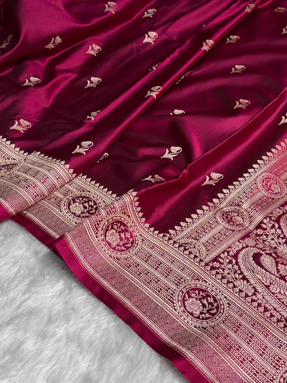 MKS305 Banarasi Mashru Silk Saree with Buta Pattern – Black, Red, Green, Yellow & Orange