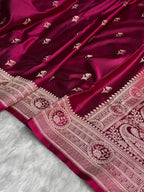 MKS305 Banarasi Mashru Silk Saree with Buta Pattern – Black, Red, Green, Yellow & Orange