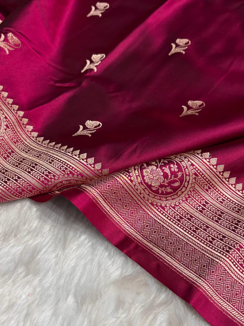 MKS305 Banarasi Mashru Silk Saree with Buta Pattern – Black, Red, Green, Yellow & Orange