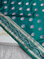 Sea Blue Buta Meenakari Banarasi Mashru Silk Saree | Satin Mashru Silk | Kaashi Threads | MKS514