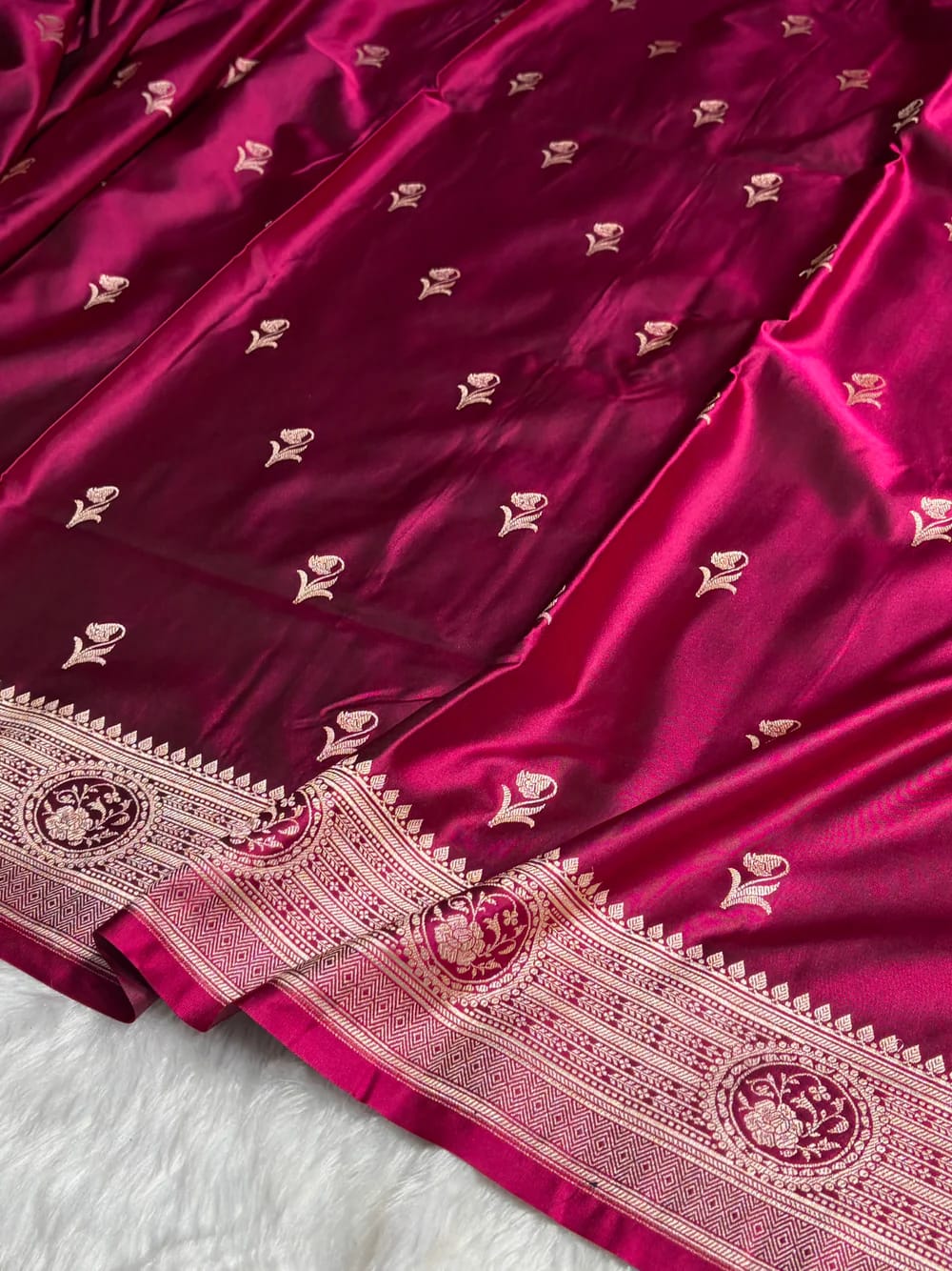 MKS305 Banarasi Mashru Silk Saree with Buta Pattern – Black, Red, Green, Yellow & Orange