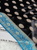 Black & Light Blue Mashru Kataan Silk Saree with Dollar Buta Woven Design & Rich Zari Pallu | MKS850